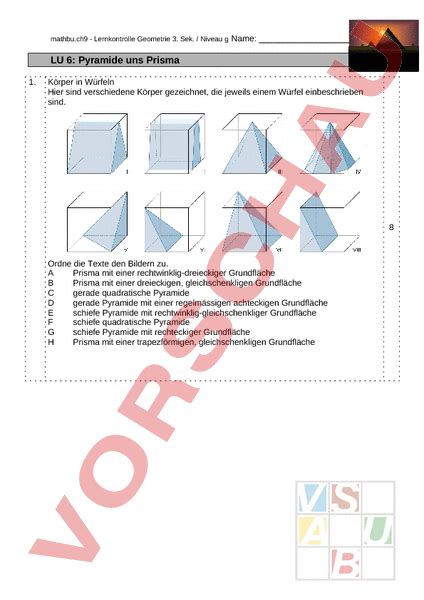 Arbeitsblatt Pyramide Und Prisma Geometrie K Rper Figuren