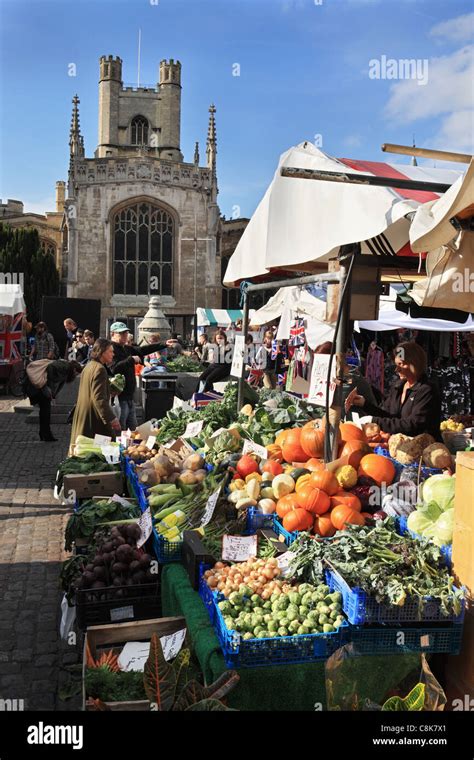 The Open Air Street Market In Cambridge Cambridgeshire England Uk