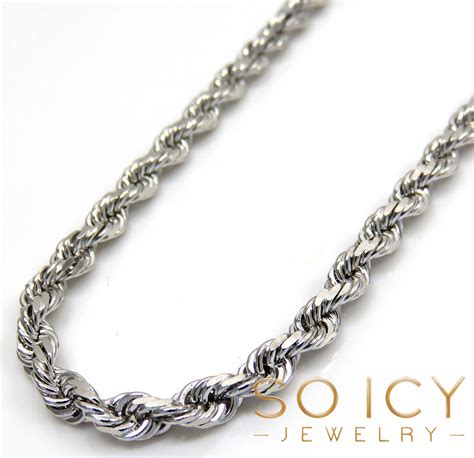 14K White Gold Solid Diamond Cut Rope Chain 20-26 Inch 3mm