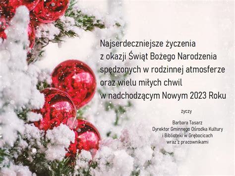 Życzenia Bożonarodzeniowe 2022 Centrum Kultury i Sportu w Grębocicach