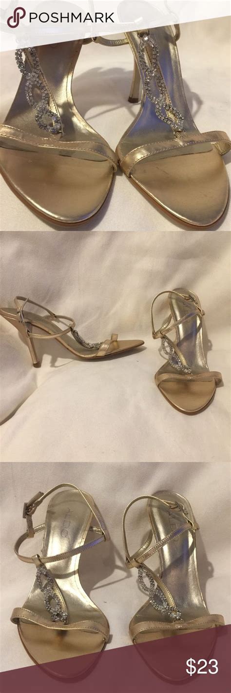 Aldo Gold Leather Jeweled Strappy Sandal Heels 7 Strappy Sandals Heels Sandals Heels Leather