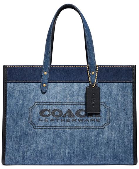 Coach Branded Denim And Leather Field Tote Macys