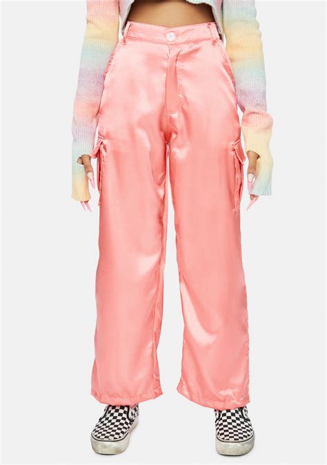 Satin Wide Leg Cargo Pants Pink Dolls Kill