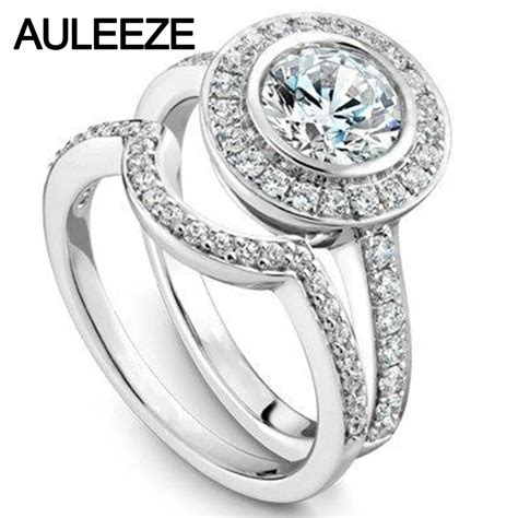 Bridal Wedding Sets Rings Moissanites 14K 585 White Gold Modern Halo