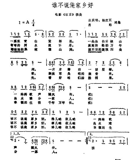 影视歌曲简谱《谁不说俺家乡好》美声唱法歌谱