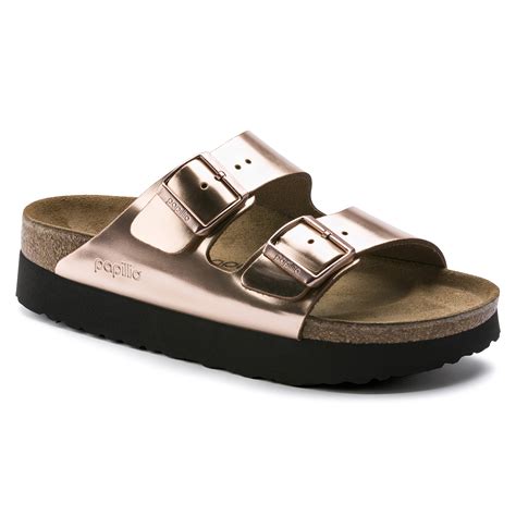 Arizona Platform Leather Metallic Copper Birkenstock