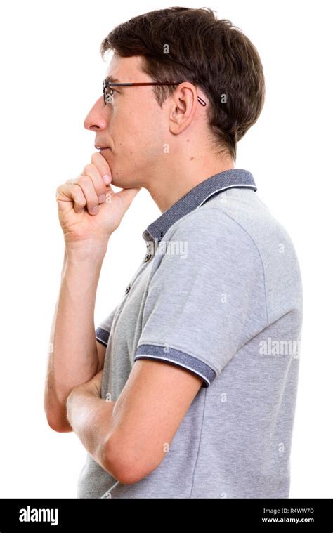 Profile View Of Man Thinking With Hand On Chin Stock Photo Alamy