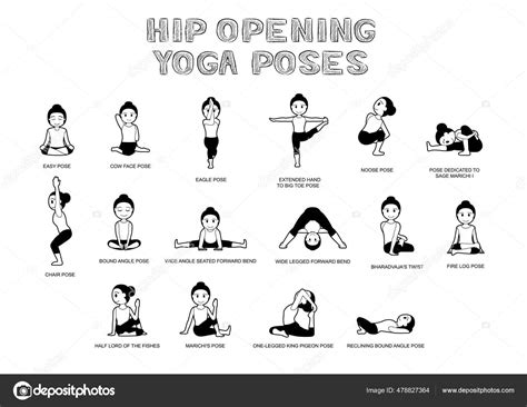 Hip Opening Yoga Poses Illustration Vectorielle Noir Blanc Stock Vector