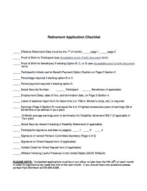 Fillable Online Retirement Application Checklist Fax Email Print