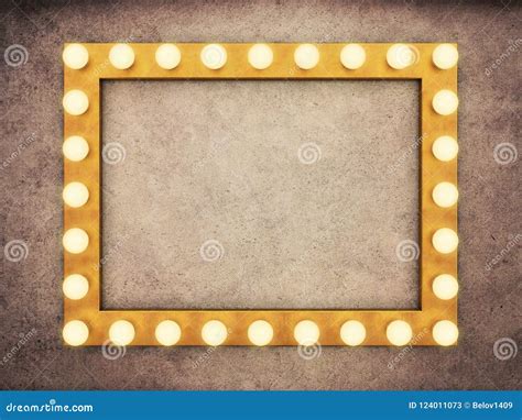 Golden Frame With Light Bulbs On Concrete Background Stock Illustration