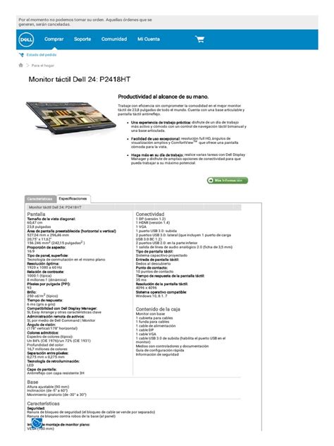 Monitor Dell P2418ht Dell Perú Pdf Monitor De Computadora Usb