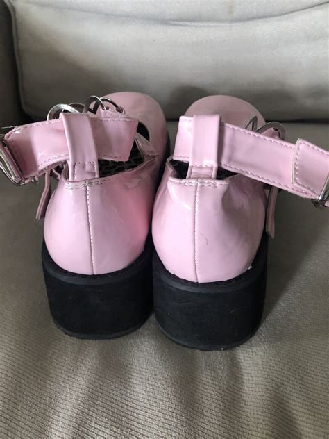 Demonia Sprite Platform Shoes Pink Patent Mary Jane W Gem