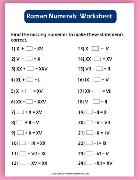 Free Printable Roman Numeral Worksheets Second Grade