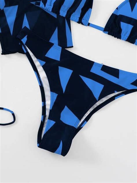 Shein Swim Vcay Pack Geo Print Halter Bikini Swimsuit Cover Up