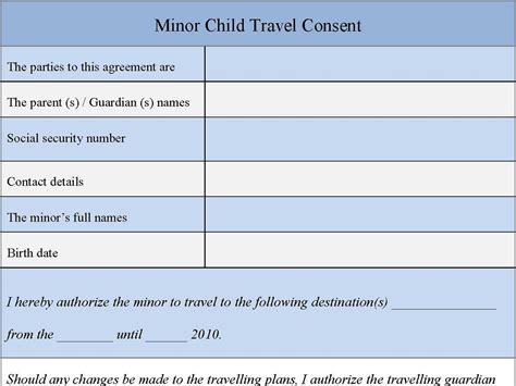 Minor Child Travel Consent Form Editable Pdf Forms