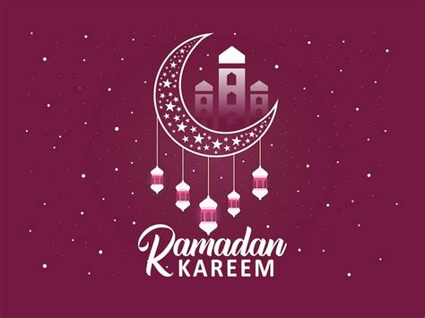 Saudação islâmica ramadan kareem belas lanternas e lua crescente