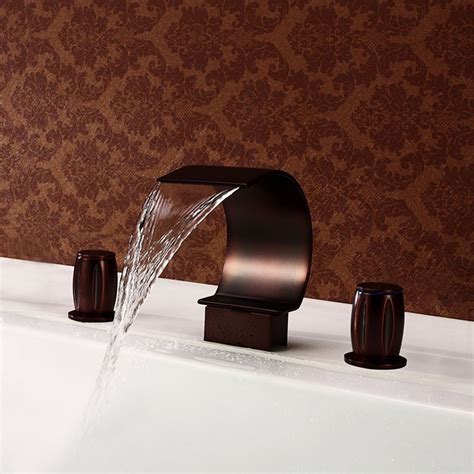 Oil Rubbed Bronze Bathtub Tap Deck Mount Double Handles Waterfall Tub