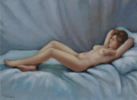 Fortunato Pirazzini School Of Paris Sleeping Woman Nude Oil On