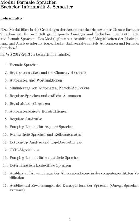 Modul Formale Sprachen Bachelor Informatik 3 Semester PDF