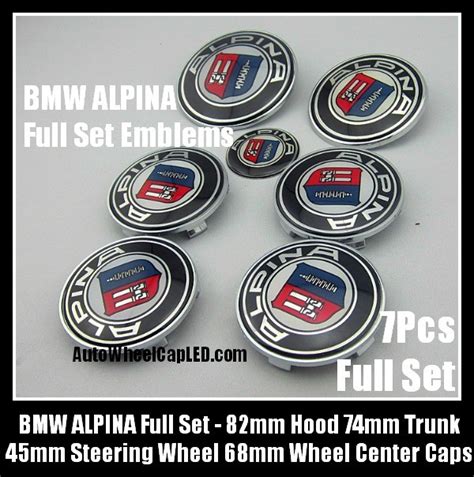 Bmw Alpina 7pcs Emblems 82mm Hood 74mm Trunk 68mm Wheel Center Caps 45mm Steering Wheel Horn