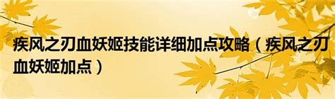 疾风之刃血妖姬技能详细加点攻略（疾风之刃血妖姬加点）大学教育网