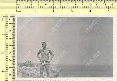 S Beach Shirtless Man Trunks Bulge Abstract Guy Pose Gay Int