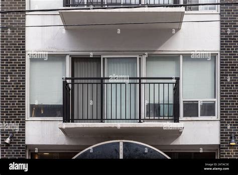 Balcony in apartment building, outside view. Residential house Stock ...