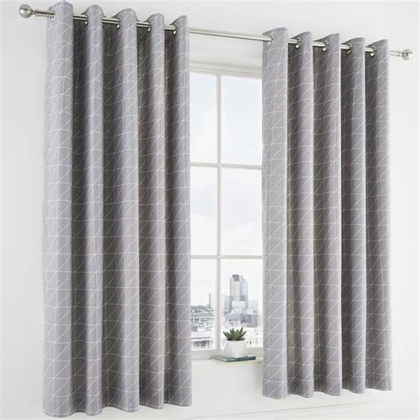 Geo Grey Blackout Eyelet Curtains | Dunelm