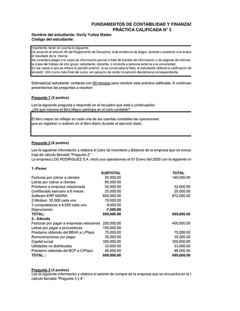 Fundamentos De Contabilidad PC3 SUBTOTAL TOTAL Facturas Por Cobrar A