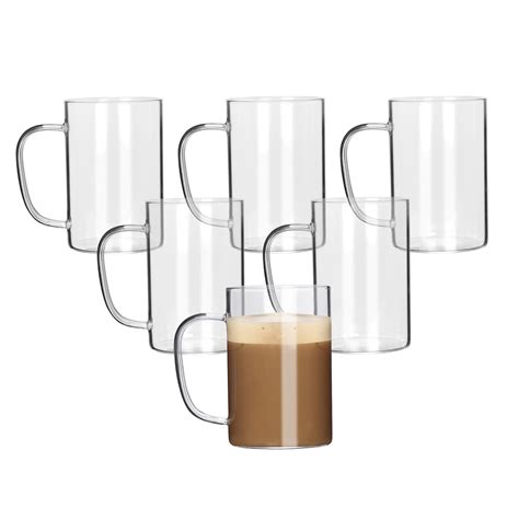 Large Clear Glass Coffee Mug Set of 6, 15oz (450ml) for Juice, Milk ...