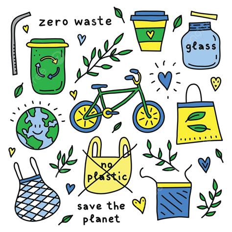 Set Of Doodle Zero Waste Icons Sign Leaf Recycle Vector Leaf Drawing