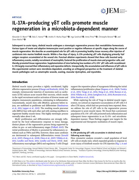 Pdf Il 17aproducing γδt Cells Promote Muscle Regeneration In A