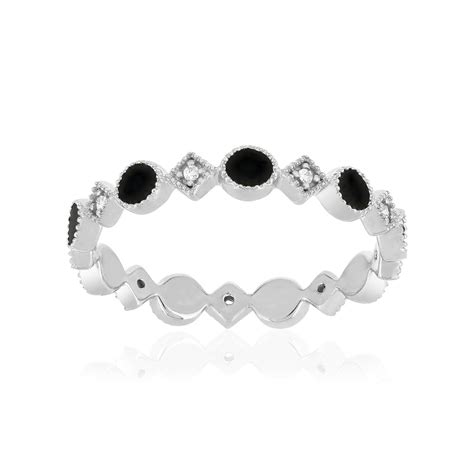 Bague Argent Perl E Zirconias Et Laque Noire Maty