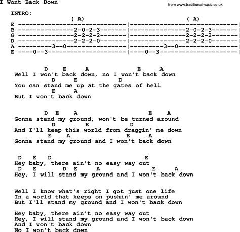 Johnny Cash Song I Wont Back Down Lyrics And Chords