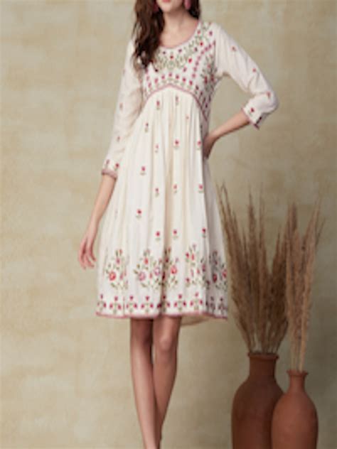 Buy Fashor Floral Embroidered Gathered Cotton Empire Dress Dresses For Women 24402804 Myntra