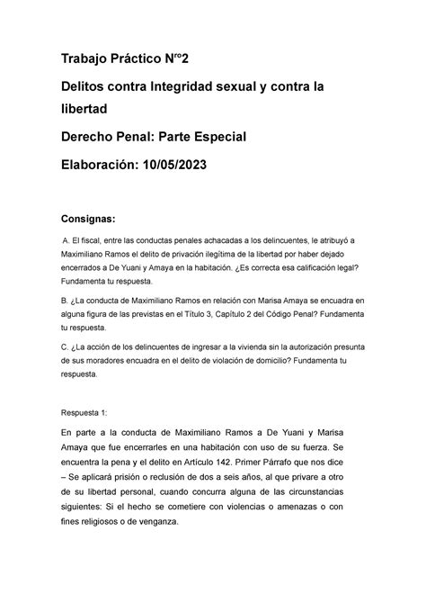 Trabajo Práctico Nro2 Trabajo Práctico Nro 2 Delitos Contra Integridad Sexual Y Contra La