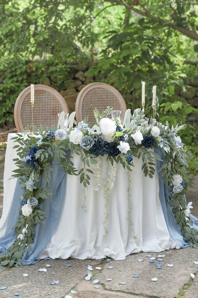 Ft Head Table Flower Garland In Dusty Blue Navy Blue Wedding