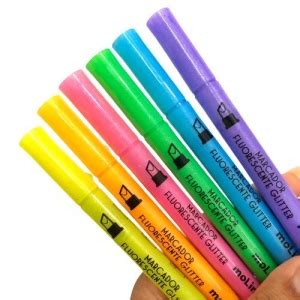 Marca Texto Glitter Fluorescente Estojo Cores Molin