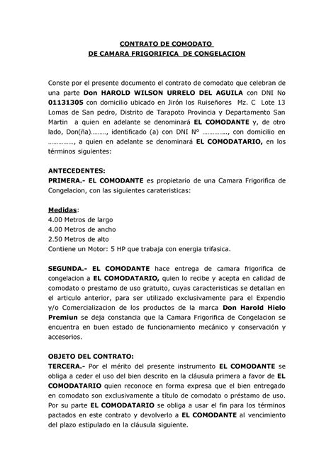 Modelo DE Contrato DE Comodato CONTRATO DE COMODATO DE CAMARA