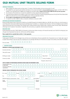 Fillable Online OLD MUTUAL UNIT TRUSTS SELLING FORM IMPORTANT