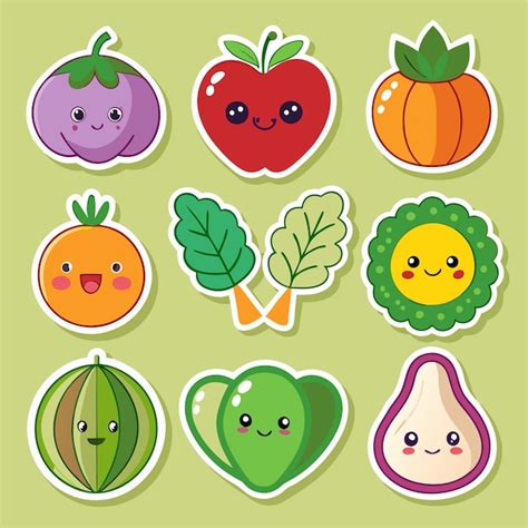 Cute Fruit And Vegetable Stickers With Kawaii Faces Premium Ai