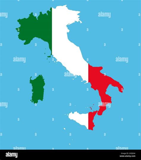 Map of Italy in national flag colors. Map illustration of European country Stock Photo - Alamy