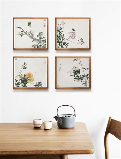 Set Of 4 Prints Chinese Prints Chinese Wall Decor Botanical Prints