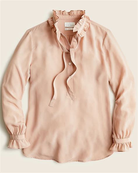 J Crew Classic Fit Ruffleneck Silk Popover Shirt For Women