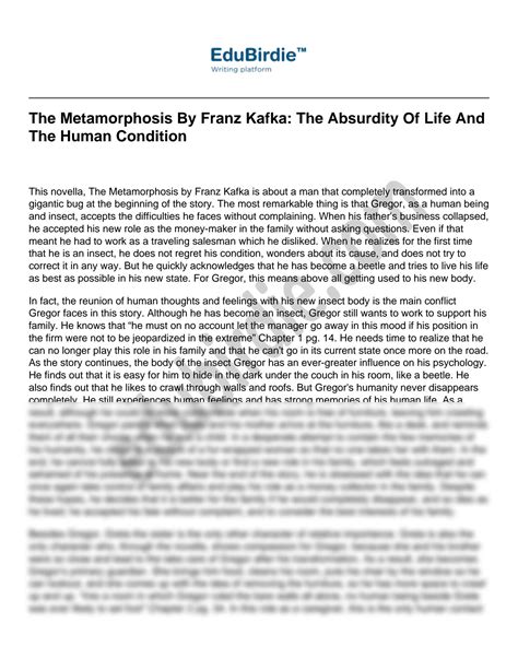 SOLUTION: The metamorphosis by franz kafka the absurdity of life and