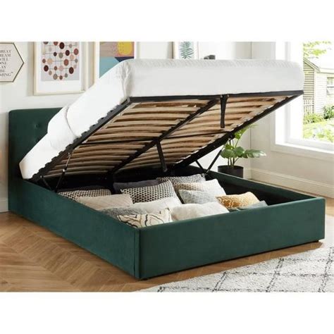 Homifab Lit Coffre X En Velours Vert Avec T Te De Lit Et Sommier