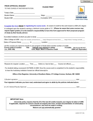 Fillable Online Usm Maine Prior Approval Request Form University Of