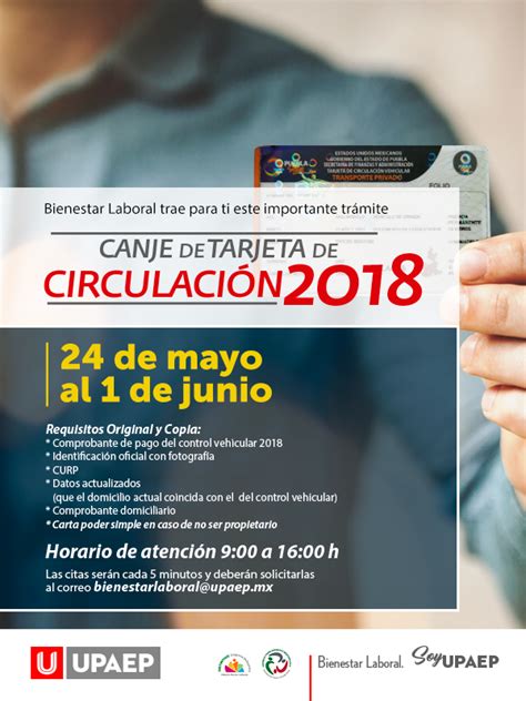 Upaep Bienestar Laboral Canje De Tarjeta De Circulaci N En Upaep