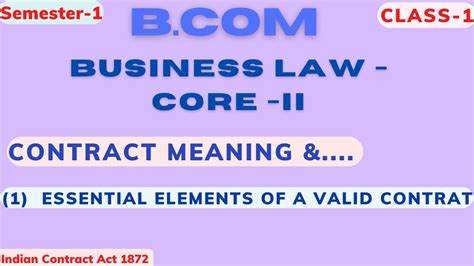 1 Contract Meaning And Essential Elements Of A Valid Contract Ii B Com