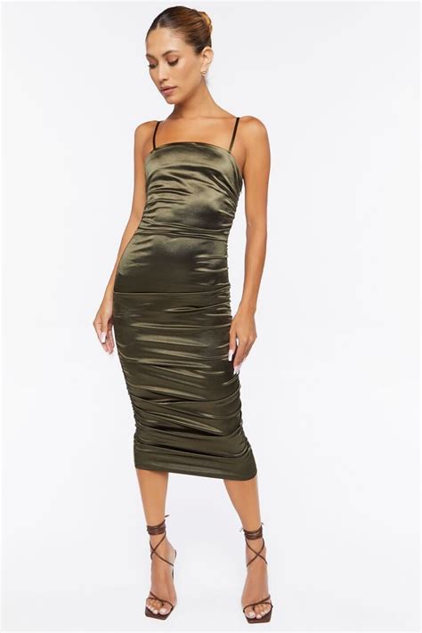 Forever 21 Satin Ruched Midi Dress Cypress Forever21usa